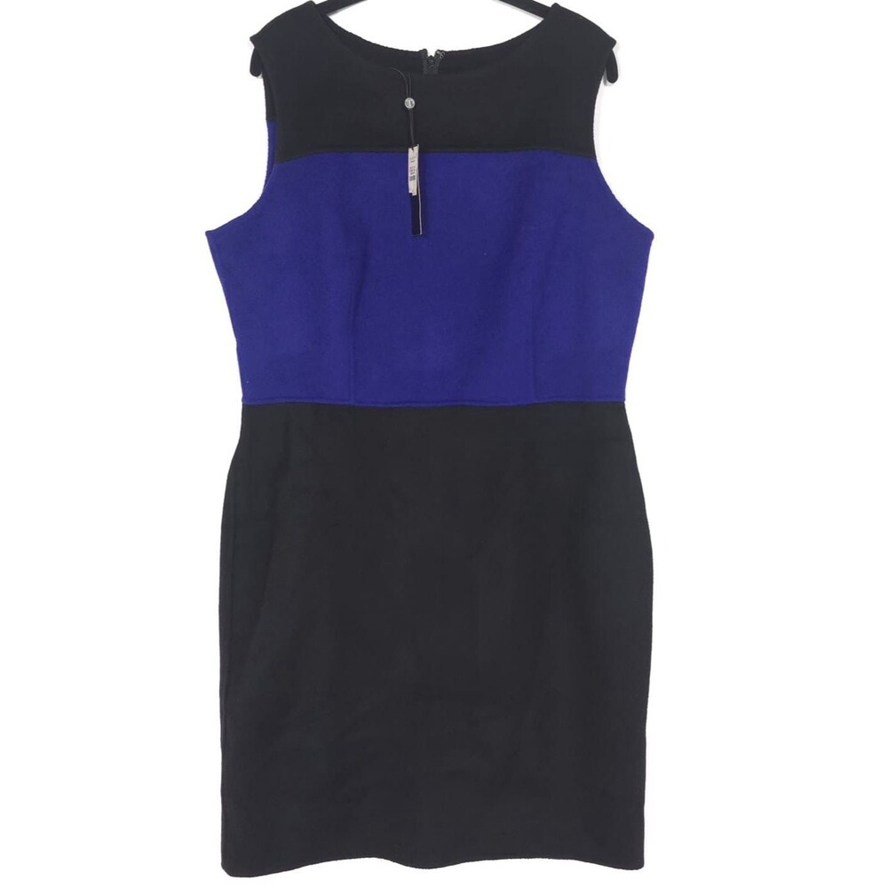 Talbots New Dress Women’s 16 Black Blue Sheath WOOL Blend Sleeveless Colorblock